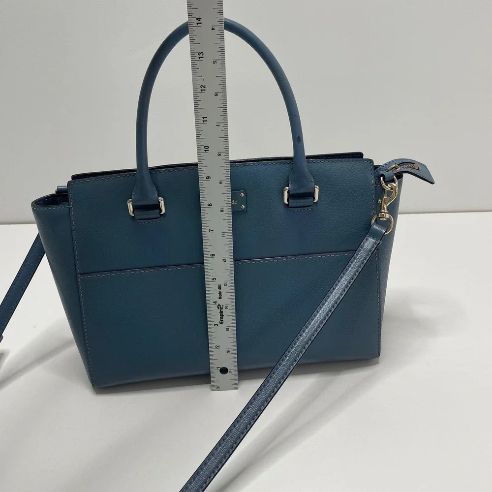 Kate Spade New York Blue Pebbled Leather Satchel Crossbody Bag Gold Hardware